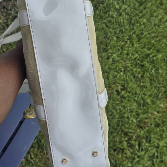 Tory Burch Jane Beige Canvas Leather Purse Tote Handbag Satchel Tan White Logo - Picture 12 of 16